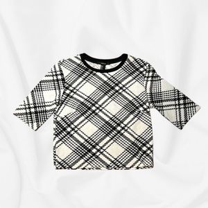XXI Women's Patterned Textured Quarter Sleeve Crop Top in Black/White￨Size Small
